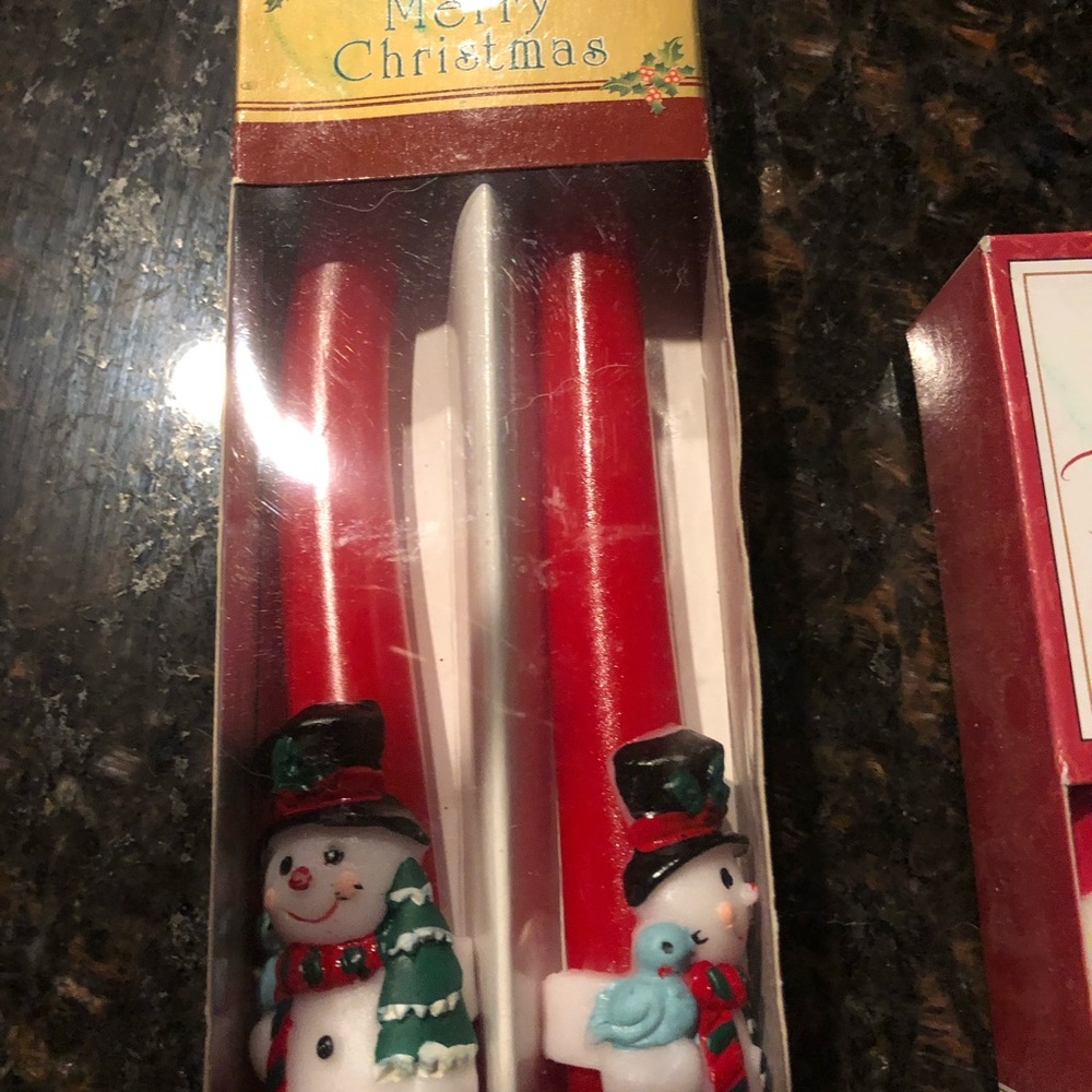 Christmas Candles 10” Taper Snowman Red Frosty - Picture 8 of 8